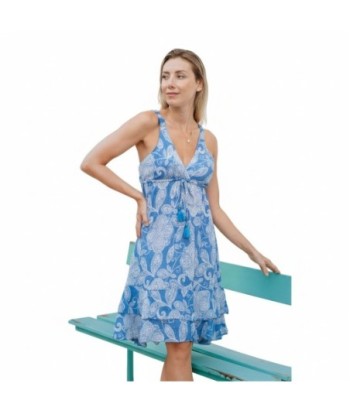 Isla Bonita By SIGRIS Vestido Corto de Viscosa con Estampado Floral en Tonos Azules