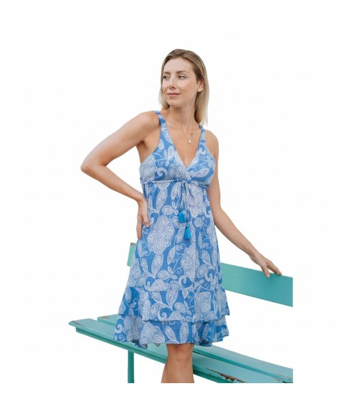 Isla Bonita By SIGRIS Vestido Corto de Viscosa con Estampado Floral en Tonos Azules