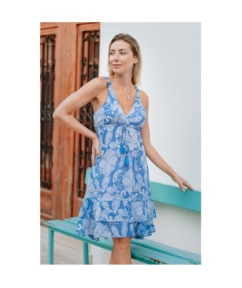 Isla Bonita By SIGRIS Vestido Corto de Viscosa con Estampado Floral en Tonos Azules