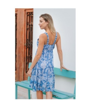 Isla Bonita By SIGRIS Vestido Corto de Viscosa con Estampado Floral en Tonos Azules