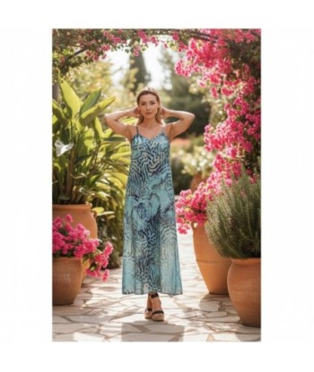 Isla Bonita By SIGRIS Vestido Largo de Algodón con Estampado Acuático