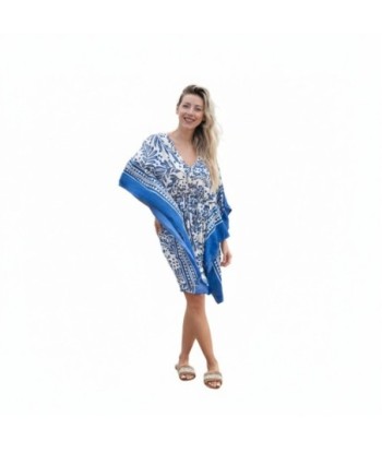Isla Bonita By SIGRIS Poncho de Viscosa con Diseño Floral Azul
