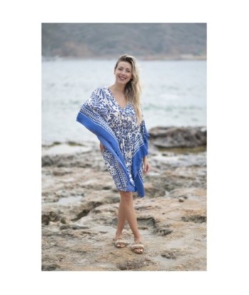 Isla Bonita By SIGRIS Poncho de Viscosa con Diseño Floral Azul