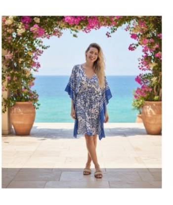 Isla Bonita By SIGRIS Poncho de Viscosa con Diseño Floral Azul