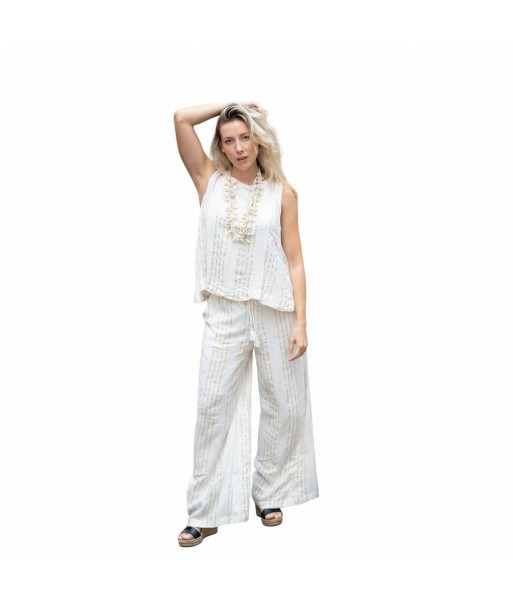 Isla Bonita By SIGRIS Pantalones de Viscosa 100% en Color Crudo con Diseño de Rayas