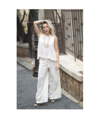 Isla Bonita By SIGRIS Pantalones de Viscosa 100% en Color Crudo con Diseño de Rayas