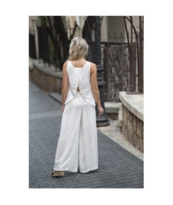 Isla Bonita By SIGRIS Pantalones de Viscosa 100% en Color Crudo con Diseño de Rayas