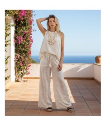 Isla Bonita By SIGRIS Pantalones de Viscosa 100% en Color Crudo con Diseño de Rayas