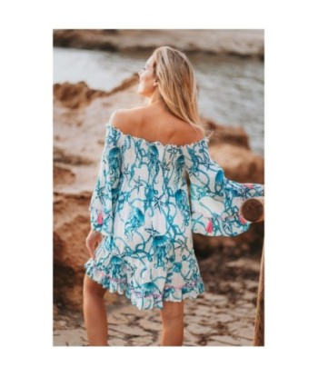Vestido Corto Verde Camisero para Mujer - Moda Isla Bonita Sun and Sand - Estampado Tropical y Lavado a Mano