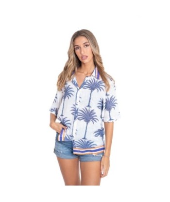 Camisa de Mujer Azul Estampada Manga ¾, 100% Algodón, Camisero, Ideal para Ocasiones Casual y Elegantes, Moda
