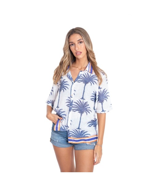 Camisa de Mujer Azul Estampada Manga ¾, 100% Algodón, Camisero, Ideal para Ocasiones Casual y Elegantes, Moda