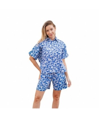Isla Bonita By SIGRIS Camisa de Algodón 100% con Estampado Floral en Azul