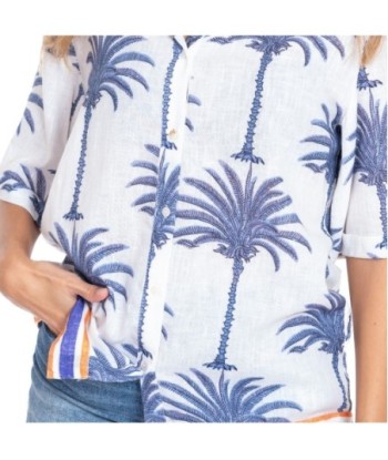 Camisa de Mujer Azul Estampada Manga ¾, 100% Algodón, Camisero, Ideal para Ocasiones Casual y Elegantes, Moda