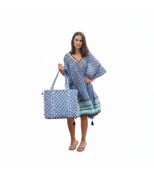 Isla Bonita By SIGRIS Poncho de Verano 100% Algodón con Diseño Azul
