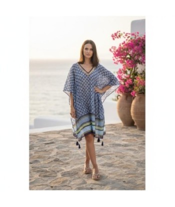 Isla Bonita By SIGRIS Poncho de Verano 100% Algodón con Diseño Azul