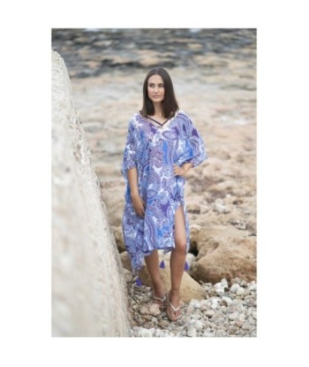 Isla Bonita By SIGRIS Poncho de Algodón Estampado en Tonos Azules