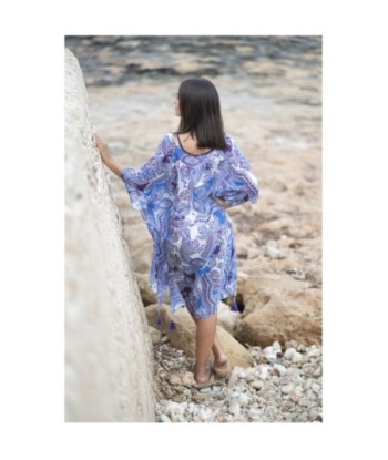 Isla Bonita By SIGRIS Poncho de Algodón Estampado en Tonos Azules