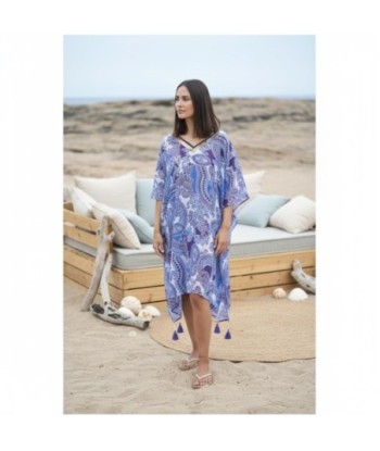 Isla Bonita By SIGRIS Poncho de Algodón Estampado en Tonos Azules
