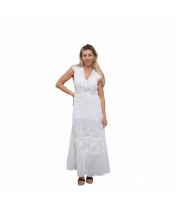 Isla Bonita By SIGRIS Vestido Largo de Algodón Blanco con Bordados
