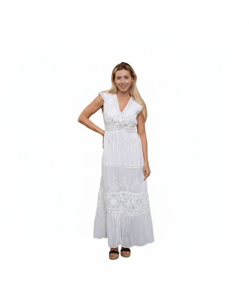 Isla Bonita By SIGRIS Vestido Largo de Algodón Blanco con Bordados