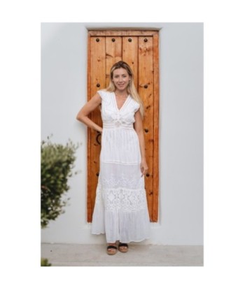 Isla Bonita By SIGRIS Vestido Largo de Algodón Blanco con Bordados