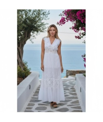 Isla Bonita By SIGRIS Vestido Largo de Algodón Blanco con Bordados