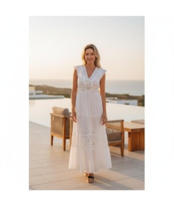 Isla Bonita By SIGRIS Vestido Largo de Algodón Blanco con Bordados
