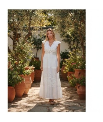 Isla Bonita By SIGRIS Vestido Largo de Algodón Blanco con Bordados