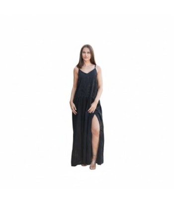 Isla Bonita By SIGRIS Vestido Largo de Algodón Negro con Detalles Bordados