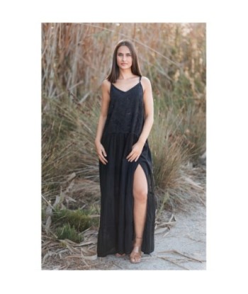Isla Bonita By SIGRIS Vestido Largo de Algodón Negro con Detalles Bordados