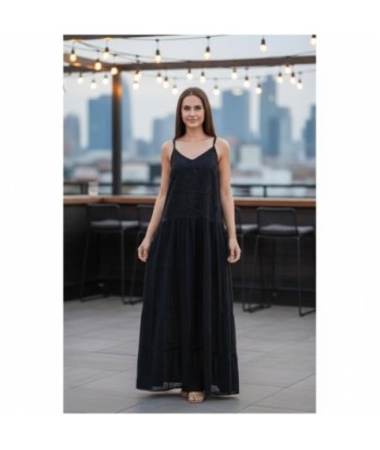 Isla Bonita By SIGRIS Vestido Largo de Algodón Negro con Detalles Bordados