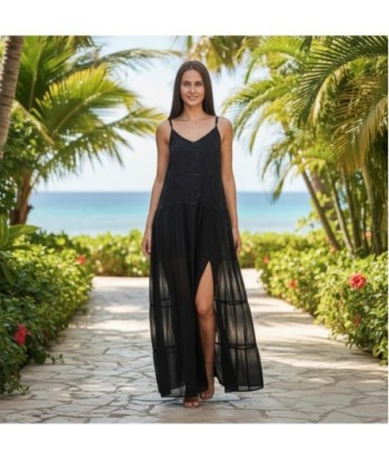 Isla Bonita By SIGRIS Vestido Largo de Algodón Negro con Detalles Bordados