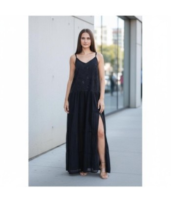 Isla Bonita By SIGRIS Vestido Largo de Algodón Negro con Detalles Bordados