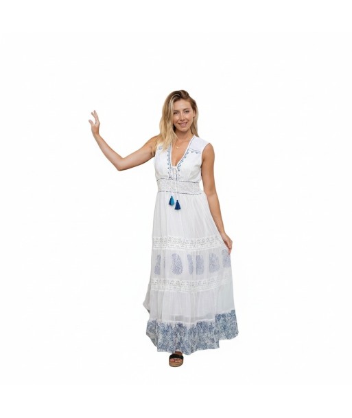 Isla Bonita By SIGRIS Vestido Largo de Algodón con Detalles Bordados