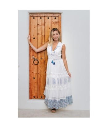Isla Bonita By SIGRIS Vestido Largo de Algodón con Detalles Bordados