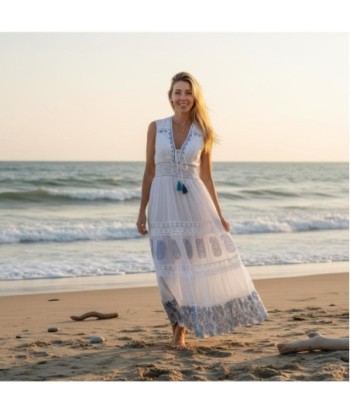 Isla Bonita By SIGRIS Vestido Largo de Algodón con Detalles Bordados