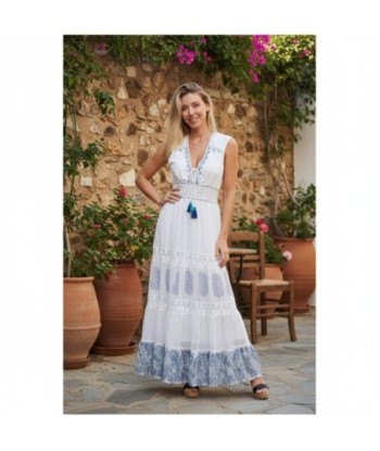 Isla Bonita By SIGRIS Vestido Largo de Algodón con Detalles Bordados