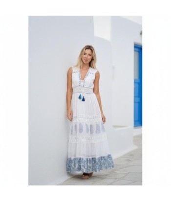 Isla Bonita By SIGRIS Vestido Largo de Algodón con Detalles Bordados