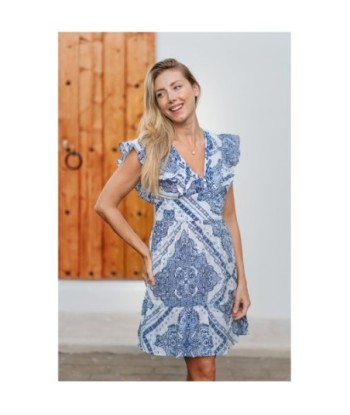 Isla Bonita By SIGRIS Vestido Corto de Algodón con Estampado Azul