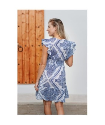 Isla Bonita By SIGRIS Vestido Corto de Algodón con Estampado Azul