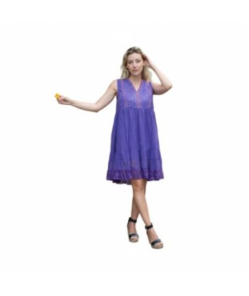 Isla Bonita By SIGRIS Vestido Corto de Algodón en Color Púrpura con Bordado
