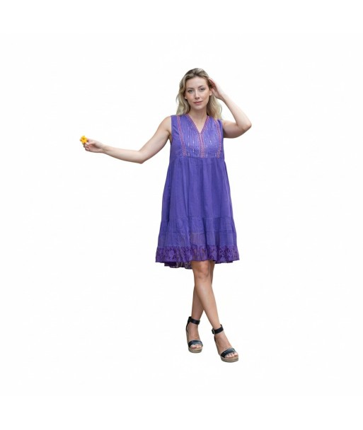Isla Bonita By SIGRIS Vestido Corto de Algodón en Color Púrpura con Bordado