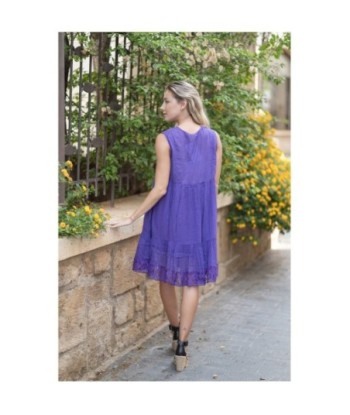Isla Bonita By SIGRIS Vestido Corto de Algodón en Color Púrpura con Bordado