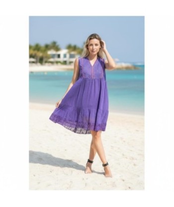 Isla Bonita By SIGRIS Vestido Corto de Algodón en Color Púrpura con Bordado