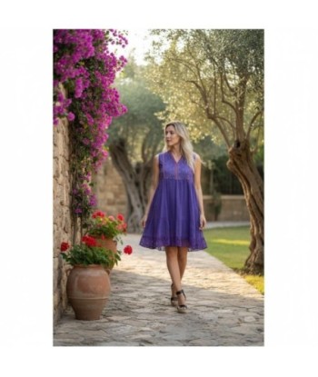 Isla Bonita By SIGRIS Vestido Corto de Algodón en Color Púrpura con Bordado