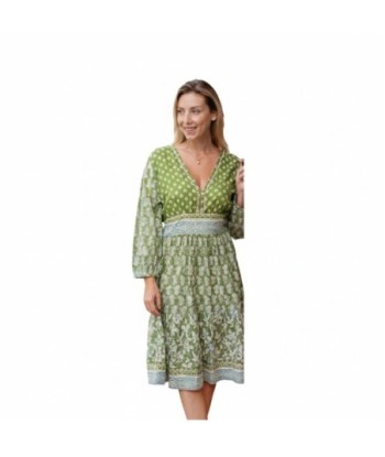 Isla Bonita By SIGRIS Vestido Corto de Verano 100% Algodón con Estampado Verde