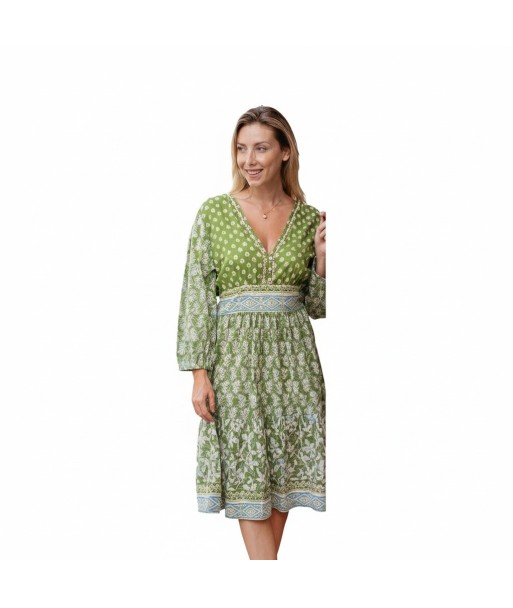 Isla Bonita By SIGRIS Vestido Corto de Verano 100% Algodón con Estampado Verde