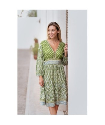 Isla Bonita By SIGRIS Vestido Corto de Verano 100% Algodón con Estampado Verde