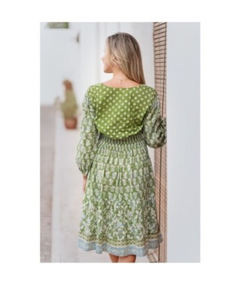 Isla Bonita By SIGRIS Vestido Corto de Verano 100% Algodón con Estampado Verde