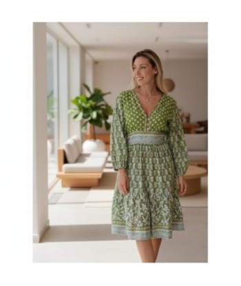 Isla Bonita By SIGRIS Vestido Corto de Verano 100% Algodón con Estampado Verde